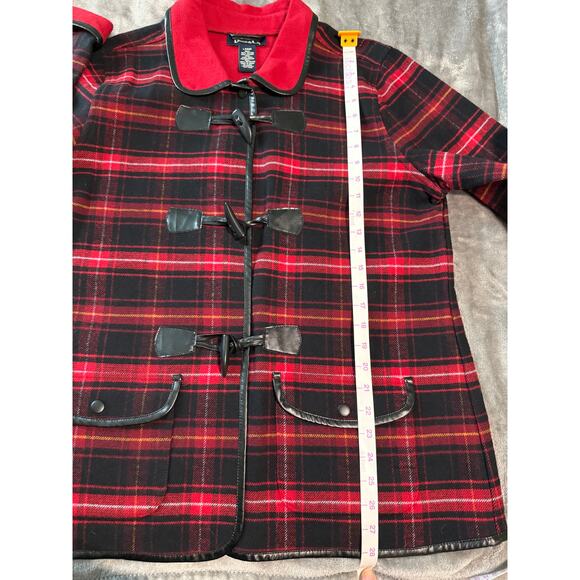 Denim & Co Flannel Jacket Women Large Red Buffalo Plaid Toggle Buttons Coat - Picture 7 of 8